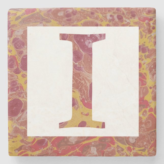 Red and Yellow Stone Marbled Monogram  I Coaster (Front)