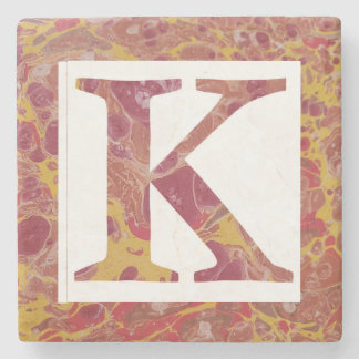 Red and Yellow Stone Marbled Monogram  K Stone Coaster