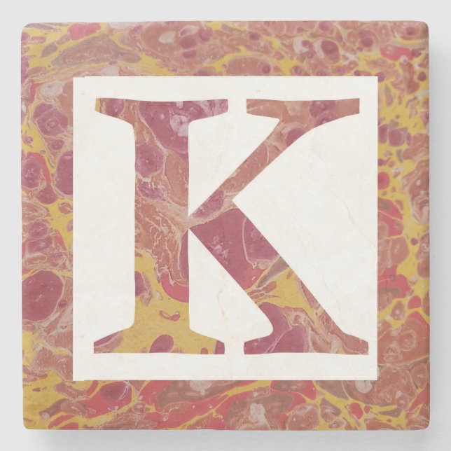 Red and Yellow Stone Marbled Monogram  K Stone Coaster (Front)
