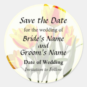 Red and Yellow Striped Tulips Save the Date Classic Round Sticker