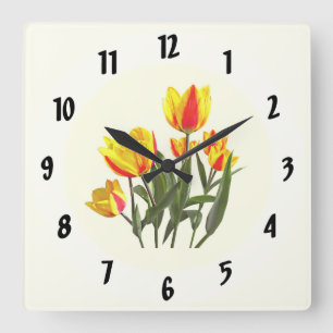 Red and Yellow Striped Tulips Square Wall Clock