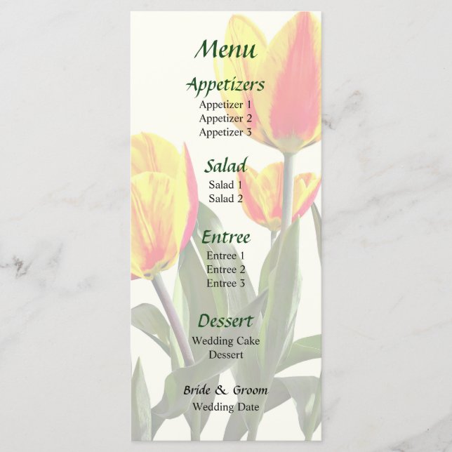 Red and Yellow Striped Tulips Wedding Menu (Front)