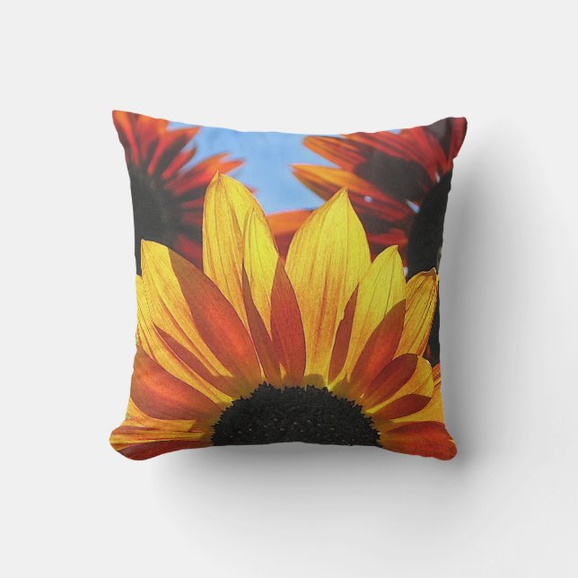 Red and Yellow Sunflowers Floral Outdoor Pillow (Front)