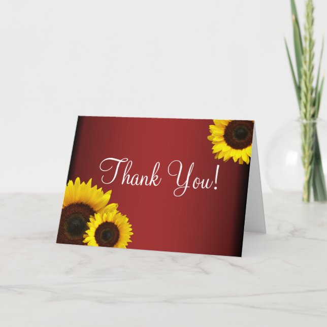 Red and Yellow Sunflowers Thank You Card (Front)