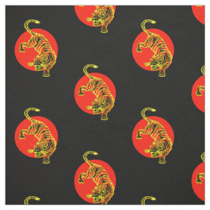 Red and Yellow Tiger Circle Pattern Fabric