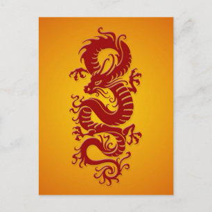 Red and Yellow Tribal Chinese Dragon Postcard