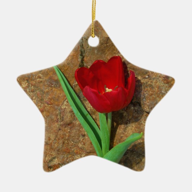 Red and Yellow Tulip Ceramic Tree Decoration (Front)