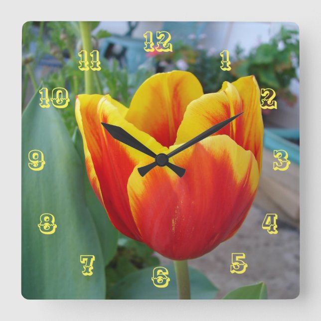  Red and Yellow Tulip Floral Flower Room Clock (Front)