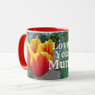 Red and Yellow Tulip floral Garden Love You Mum Mug