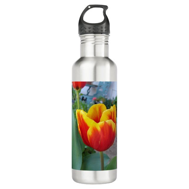 Red and Yellow Tulip floral Garden Photo 710 Ml Water Bottle (Front)