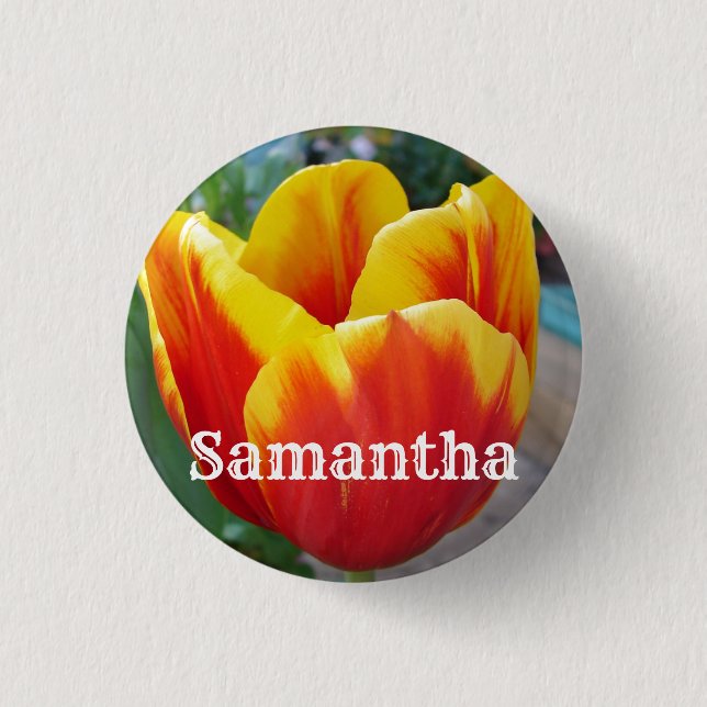Red and Yellow Tulip floral Garden Photo Key Ring  3 Cm Round Badge (Front)