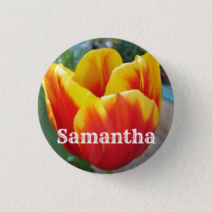 Red and Yellow Tulip floral Garden Photo Key Ring  3 Cm Round Badge