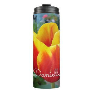 Red and Yellow Tulip floral Garden Photo Thermal Tumbler