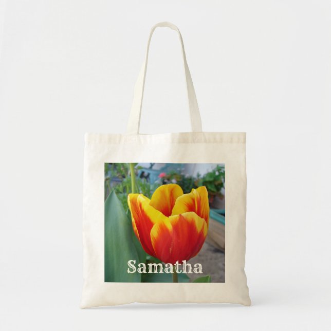 Red and Yellow Tulip floral Garden Photo Tote Bag (Front)