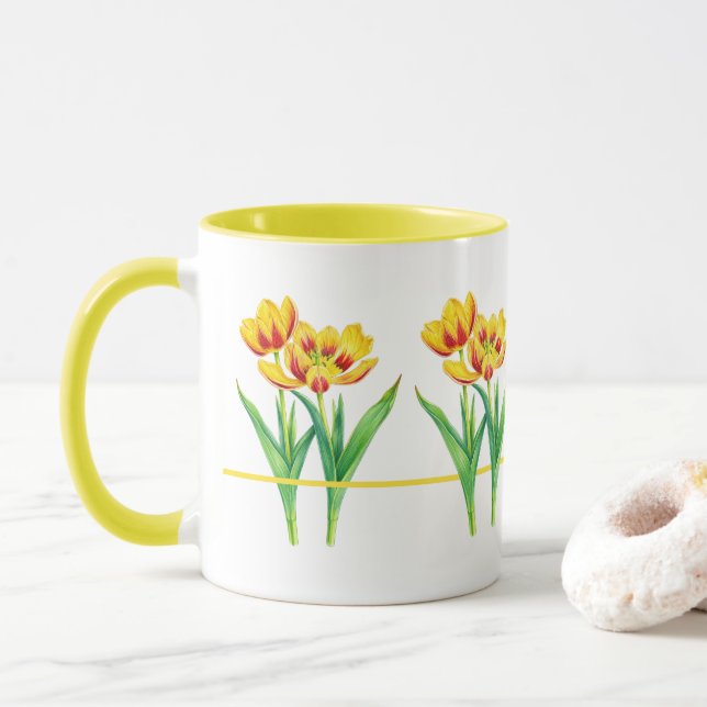 Red and Yellow Tulips Combo Mug (With Donut)