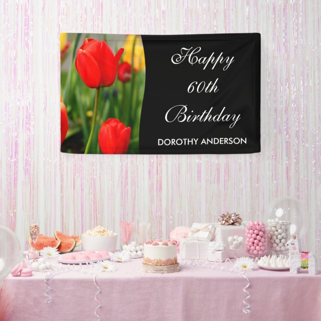 Red and Yellow Tulips Floral Birthday Party Banner (Party)