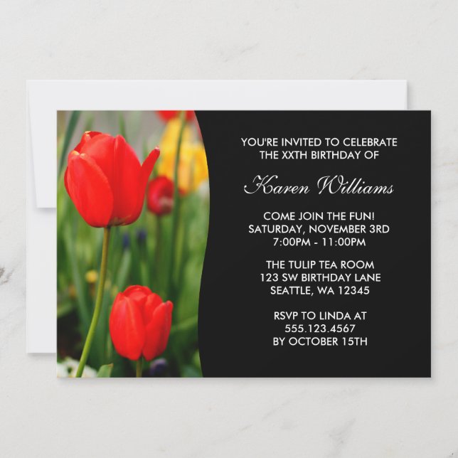 Red and Yellow Tulips Floral Birthday Party Invitation (Front)