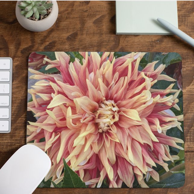 Red and Yellow Variegated Dahlia Bloom Floral Mouse Mat (In Situ)