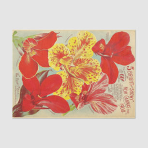 Red and Yellow Vintage Floral Seeds Decoupage Tissue Paper
