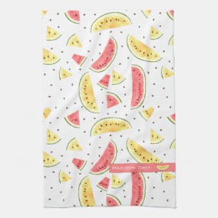 Red and Yellow Watercolor Watermelons Pattern Tea Towel