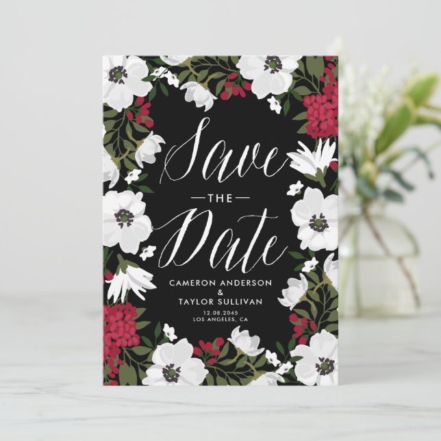 Red Anemone Blooms Save the Date Announcement (Standing Front)