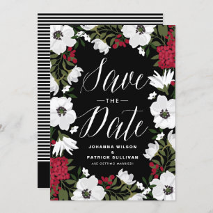 Red Anemone Blooms Save the Date Announcement