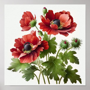 Red Anemone Flowers Art Print Poster