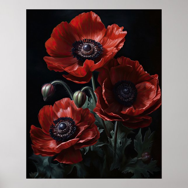 Red Anemone Flowers Art Print Poster (Front)