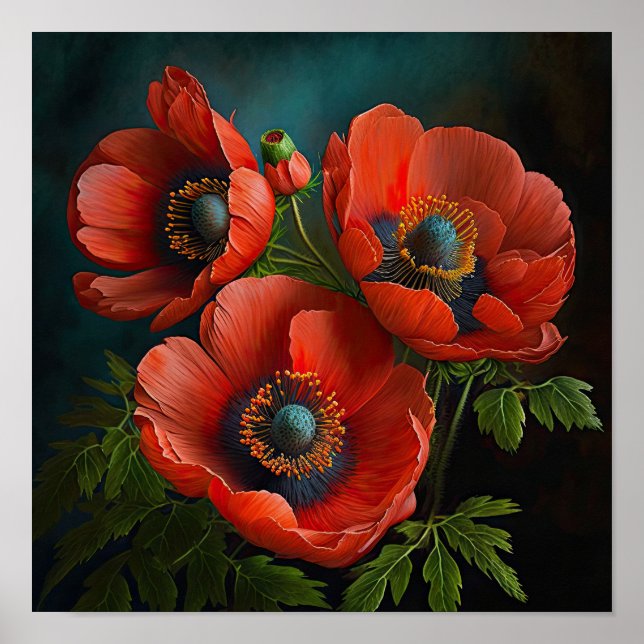 Red Anemone Flowers Art Print Poster (Front)