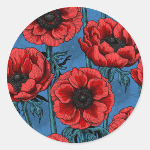 Red anemone garden classic round sticker