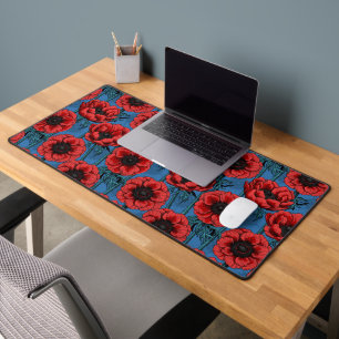 Red anemone garden desk mat