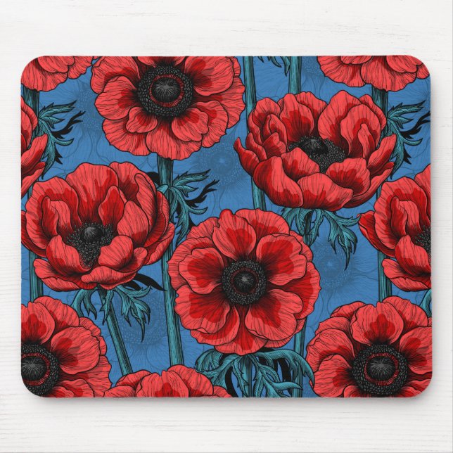Red anemone garden mouse mat (Front)