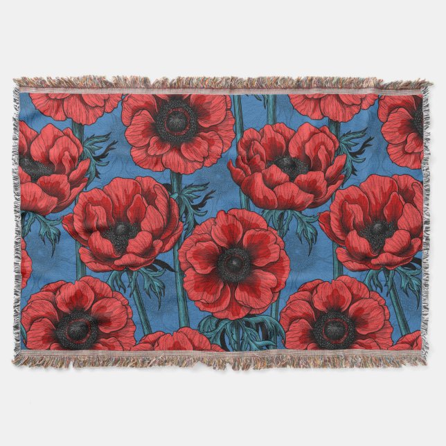 Red anemone garden throw blanket (Front)