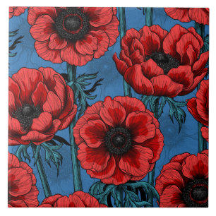 Red anemone garden tile