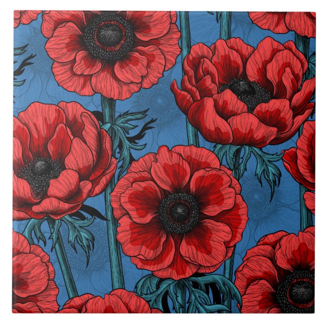 Red anemone garden tile (Front)
