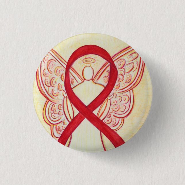 Red Angel Awareness Ribbon Custom Art Pins (Front)