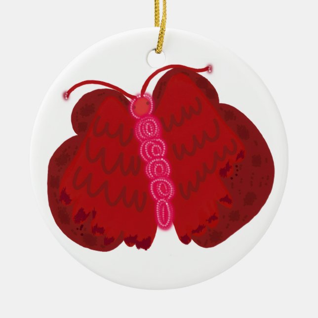 Red Angel Butterfly Ceramic Tree Decoration (Front)