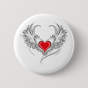 Red Angel Heart with wings 6 Cm Round Badge