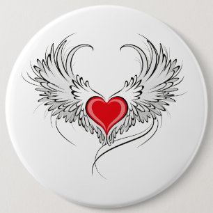 Red Angel Heart with wings 6 Cm Round Badge