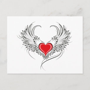 Red Angel Heart with wings Announcement Postcard