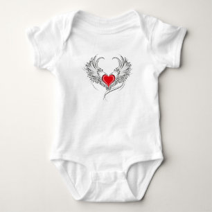 Red Angel Heart with wings Baby Bodysuit