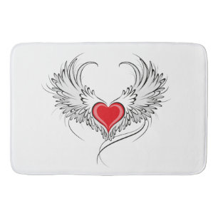 Red Angel Heart with wings Bath Mat