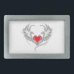Red Angel Heart with wings Belt Buckle<br><div class="desc">Artistically painted red heart with angel wings grey,  decorated with black smooth contour.</div>