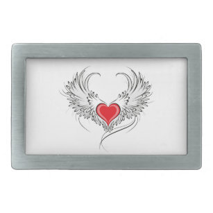 Red Angel Heart with wings Belt Buckle