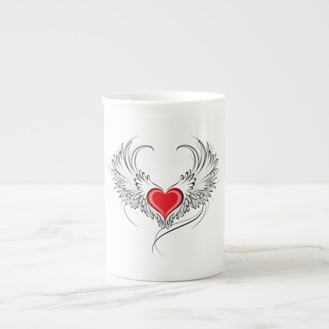 Red Angel Heart with wings Bone China Mug (Front)