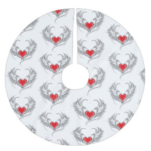 Red Angel Heart with wings Brushed Polyester Tree Skirt