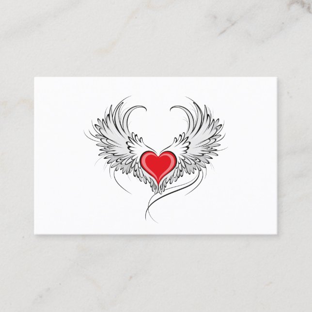 Red Angel Heart with wings Business Card (Front)