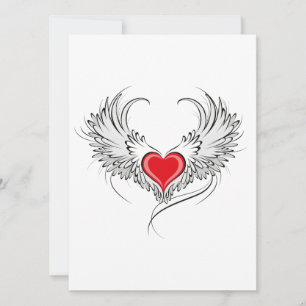 Red Angel Heart with wings Card
