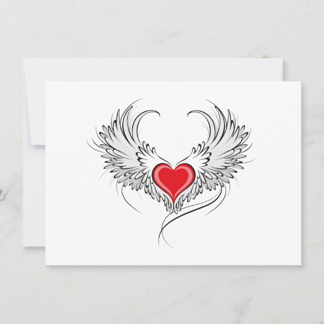 Red Angel Heart with wings Card (Front)