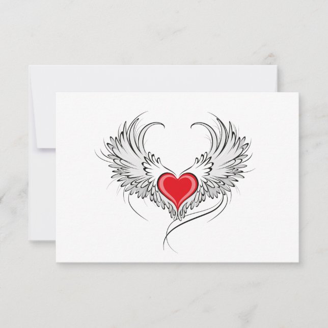 Red Angel Heart with wings Card (Front)